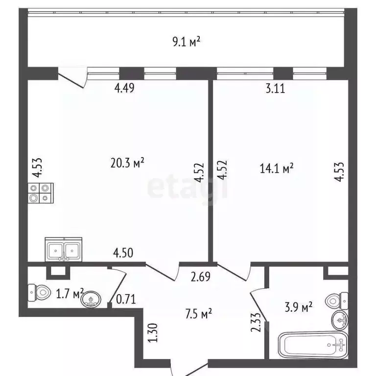 1-к кв. Санкт-Петербург ул. Георгия Гречко, 1 (47.5 м) - Фото 2