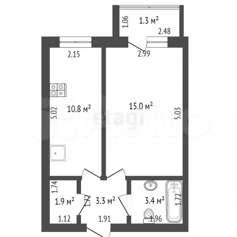 1-к. квартира, 36,4 м, 4/5 эт. - Фото 0