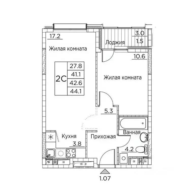 2-к кв. Приморский край, Владивосток ул. Расула Гамзатова, 7к3 (44.1 ... - Фото 1