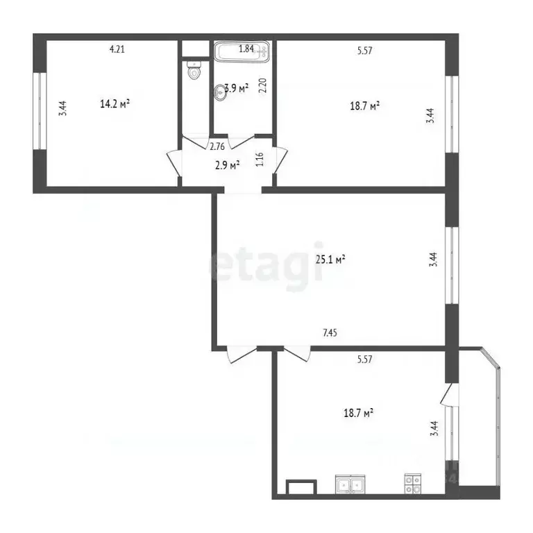 3-к кв. Тюменская область, Тюмень ул. Павла Шарова, 5 (87.0 м) - Фото 2