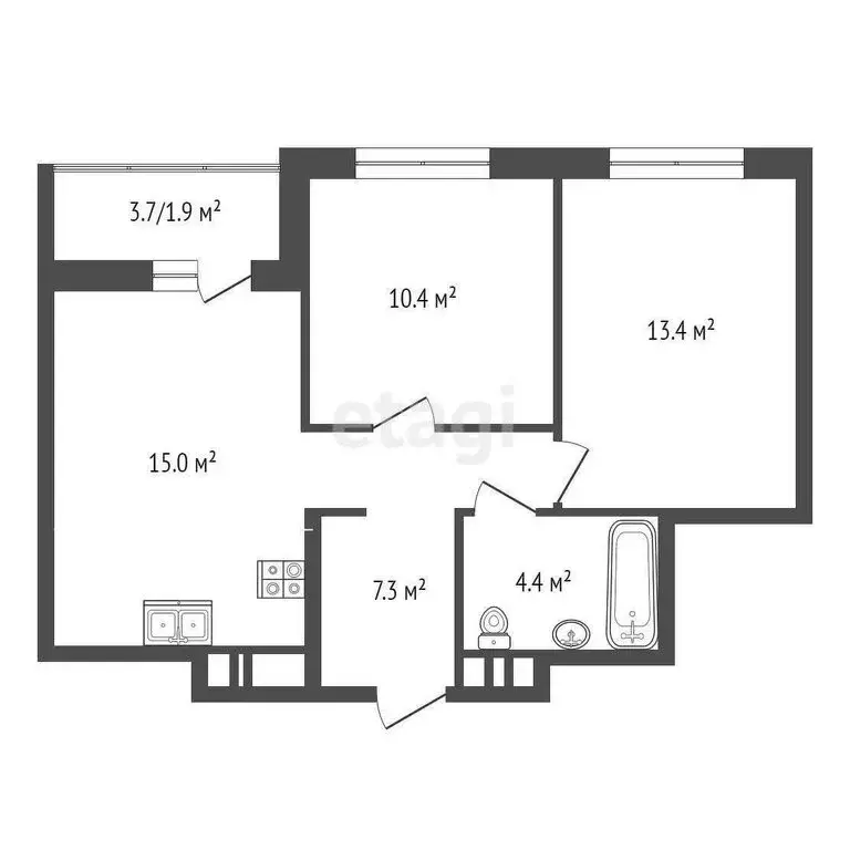2-комнатная квартира: Пермь, Серебристая улица, 7 (50.5 м) - Фото 1