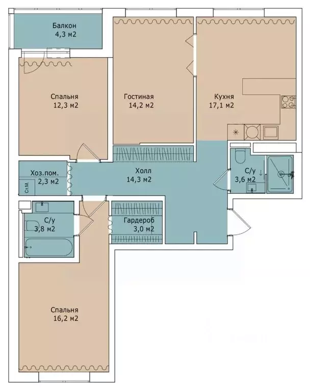 2-к кв. Санкт-Петербург Белоостровская ул., 7 (88.8 м) - Фото 2