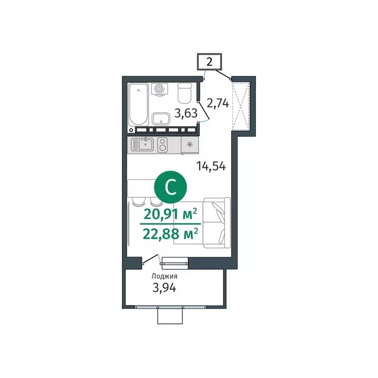 Квартира-студия: Дударева, улица Сергея Джанбровского, 27к1 (20.91 м) - Фото 1