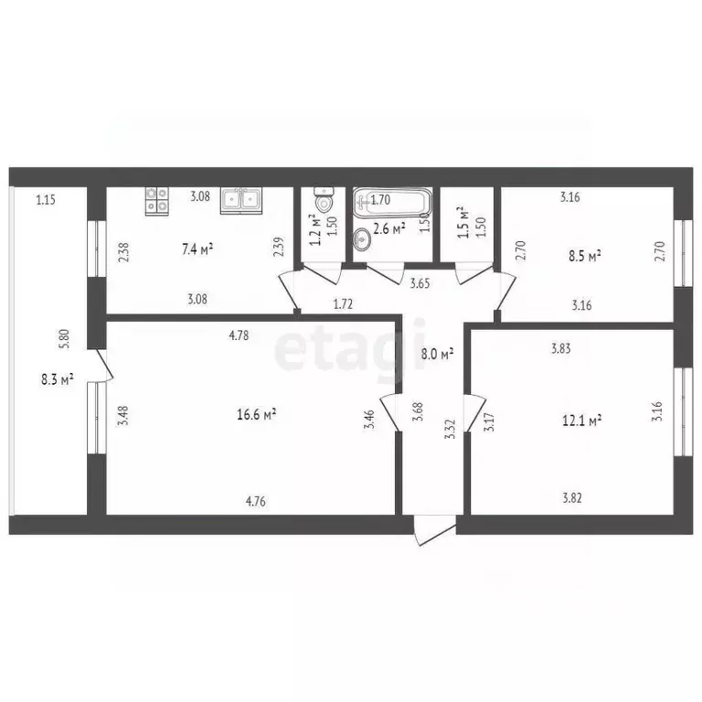 3-к кв. Башкортостан, Стерлитамак Стадионная ул., 19 (57.9 м) - Фото 2