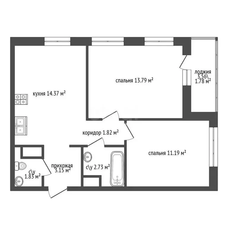 2-комнатная квартира: Кудрово, Солнечная улица, 12 (48.5 м) - Фото 1