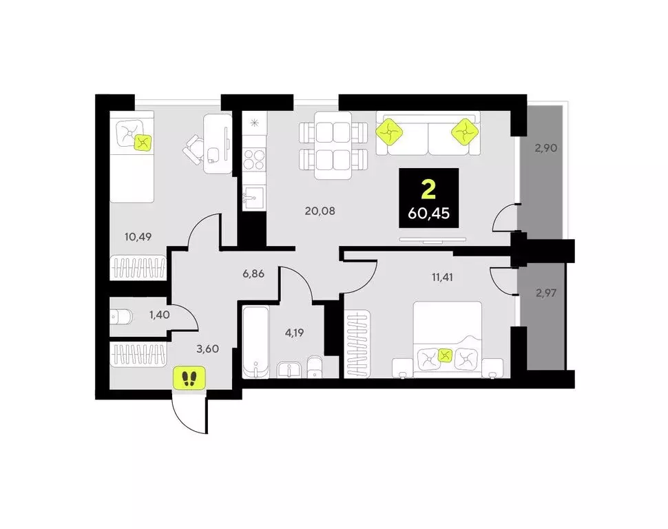 2-комнатная квартира: Тюмень, улица Разведчика Кузнецова, 7 (60.45 м) - Фото 0