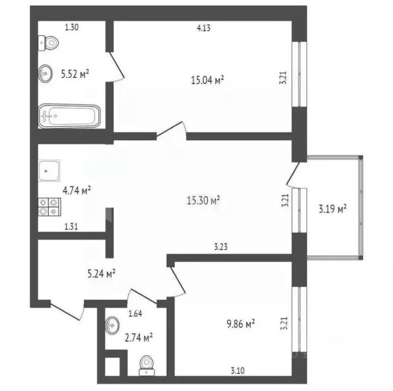 2-к кв. Тюменская область, Тюмень ул. Газовиков, 40 (59.0 м) - Фото 1