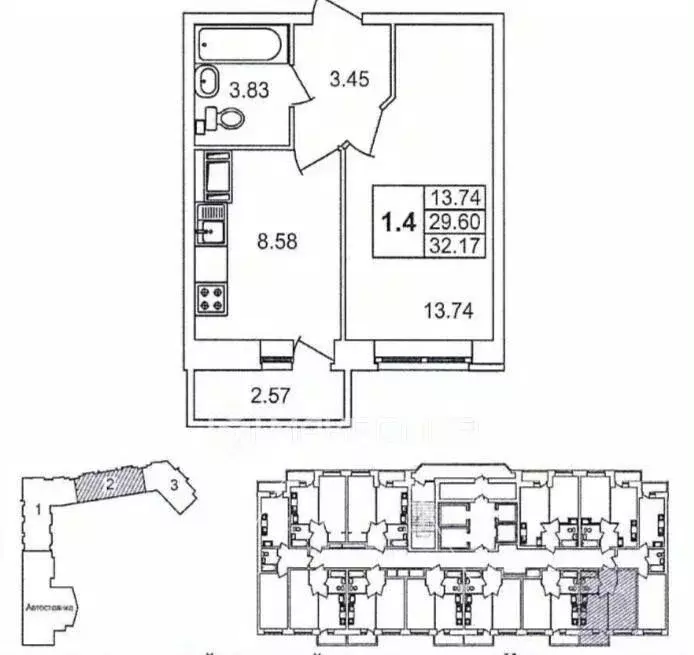 Квартира, 1 комната, 29.5 м - Фото 1