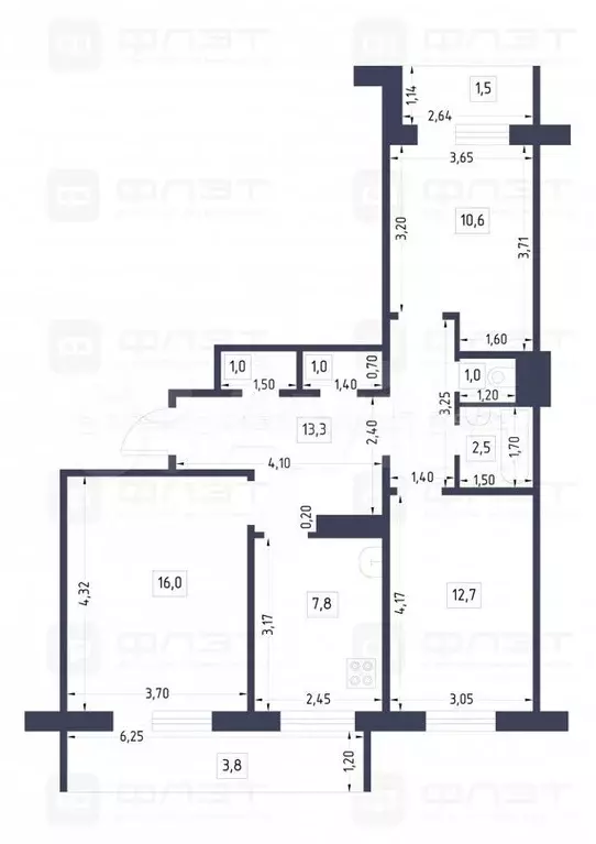 3-к. квартира, 65,9 м, 7/10 эт. - Фото 1