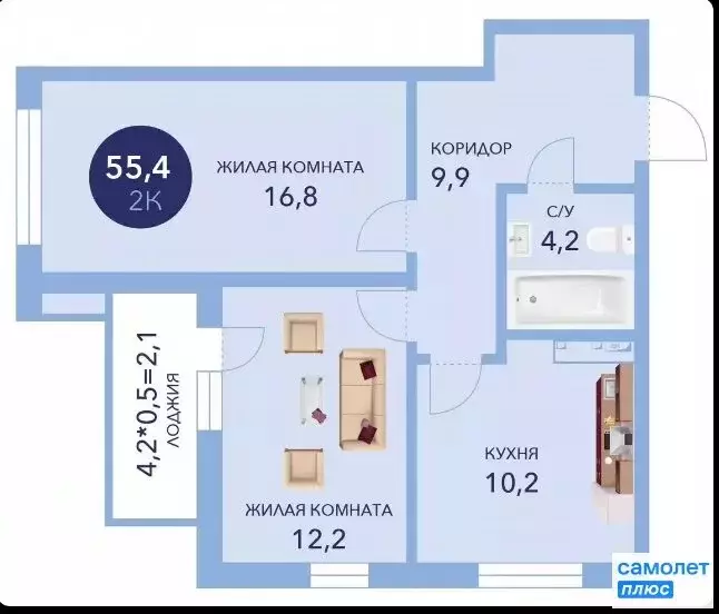2-комнатная квартира: Анапа, улица Ленина, 241к2 (55.4 м) - Фото 1
