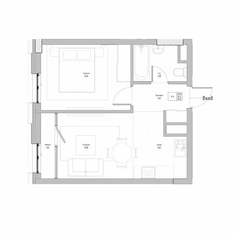 1-комнатная квартира: Нальчик, улица Шогенова (38.07 м) - Фото 1