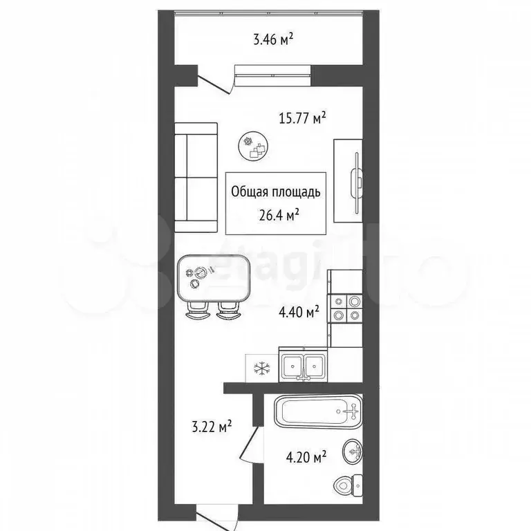 Квартира-студия, 26,4 м, 7/18 эт. - Фото 0