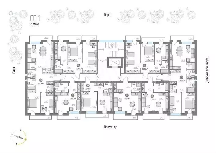 2-к. квартира, 63,9 м, 2/4 эт. - Фото 1