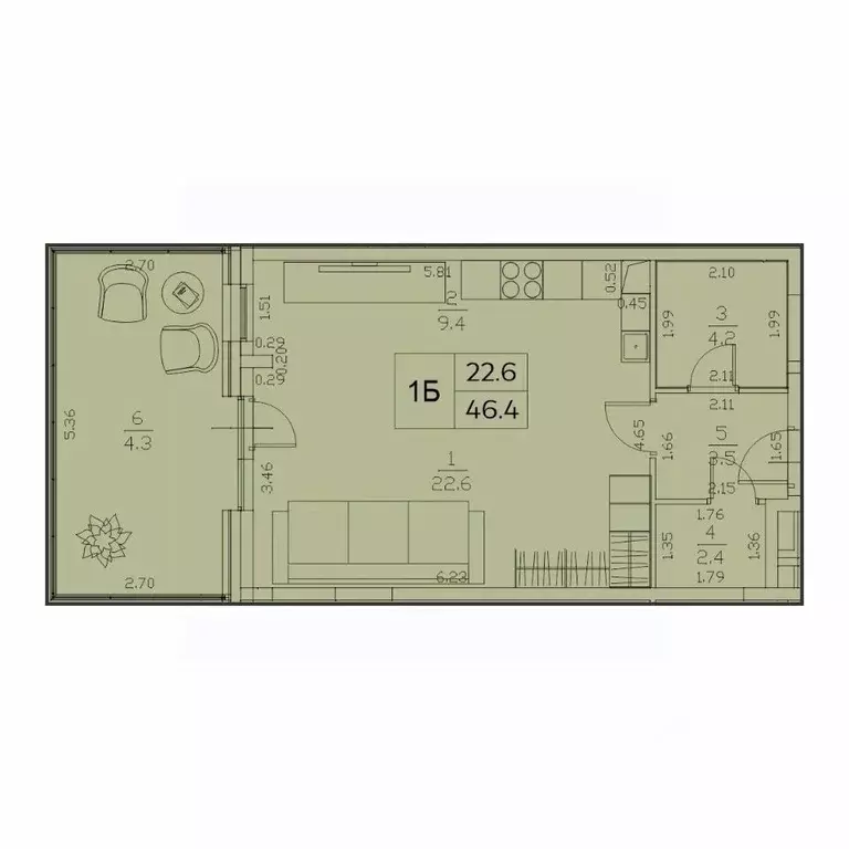 1-к кв. Татарстан, Казань ул. Генерала Ерина, 5Д (46.4 м) - Фото 1