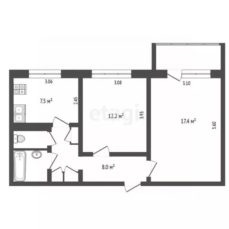 2-к кв. Псковская область, Псков Коммунальная ул., 58 (50.1 м) - Фото 2