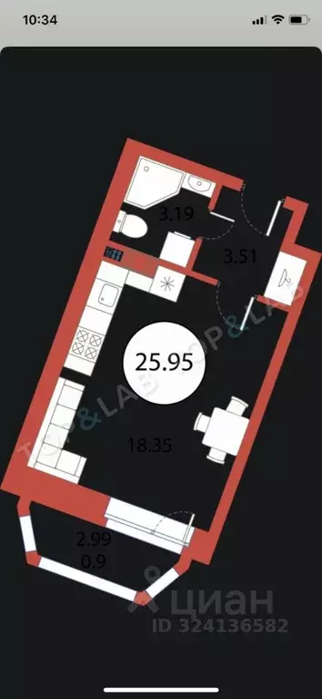 Студия Санкт-Петербург ул. Плесецкая, 2 (25.1 м) - Фото 2