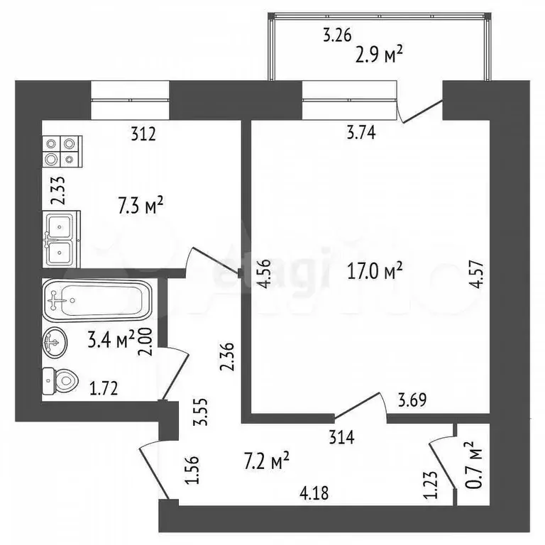 1-к. квартира, 35,6 м, 3/5 эт. - Фото 0