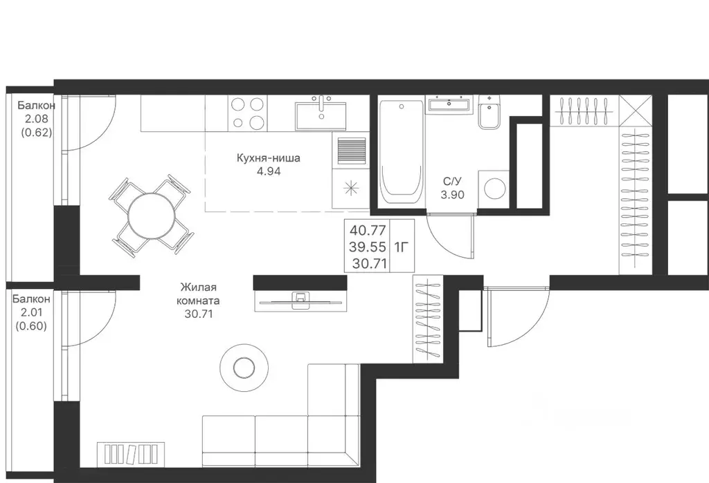 1-к кв. Татарстан, Казань Мой Ритм жилой комплекс, ПК14 (40.77 м) - Фото 1