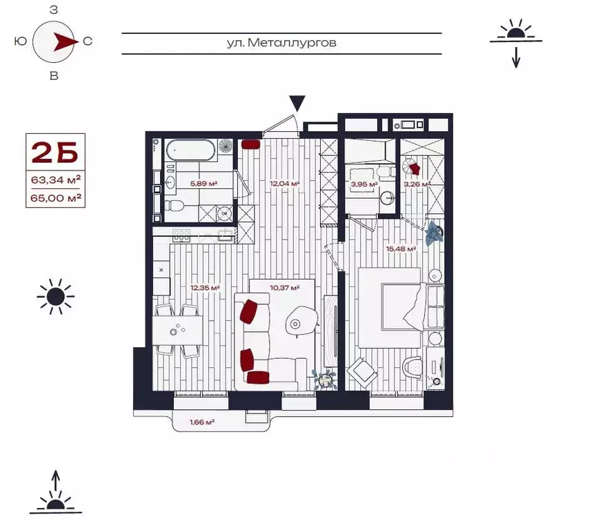 2-к кв. Иркутская область, Братск ул. Металлургов, 10 (65.0 м) - Фото 1