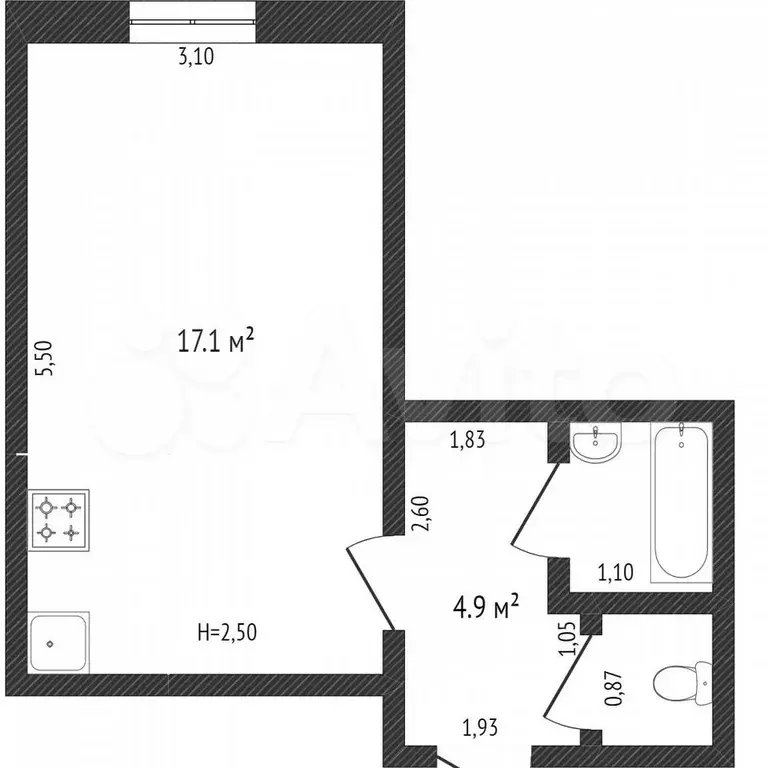 1-к. квартира, 25 м, 1/3 эт. - Фото 0