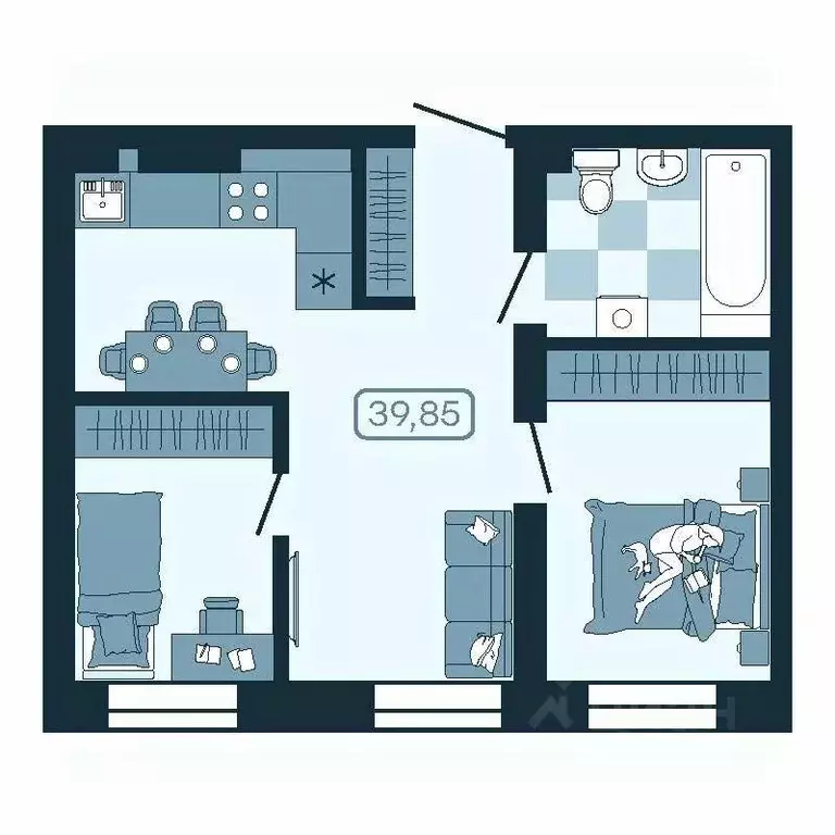 2-к кв. Приморский край, Владивосток ул. Борисенко, 100Кс1 (39.85 м) - Фото 1