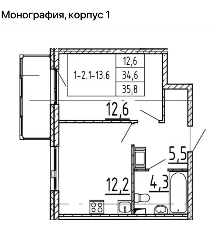 1-к кв. Санкт-Петербург пос. Шушары, Школьная ул., с1 (34.6 м) - Фото 1