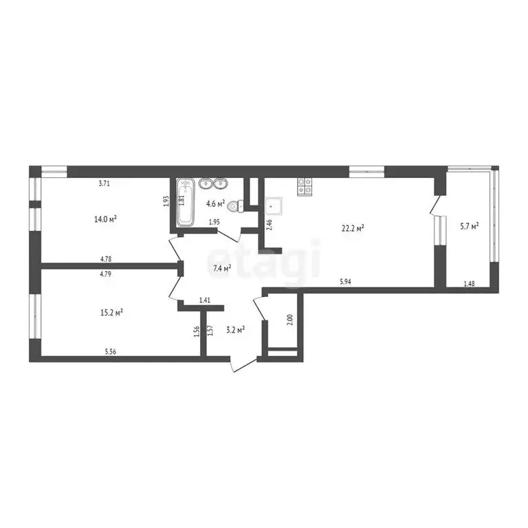 2-комнатная квартира: Тюмень, улица Пожарных и Спасателей, 5к1 (70 м) - Фото 1