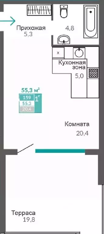 1-к кв. Крым, Евпатория Золотые Пески жилой комплекс (55.3 м) - Фото 0