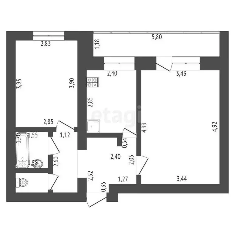 2-комнатная квартира: Стерлитамак, улица Худайбердина, 48 (47.3 м) - Фото 1