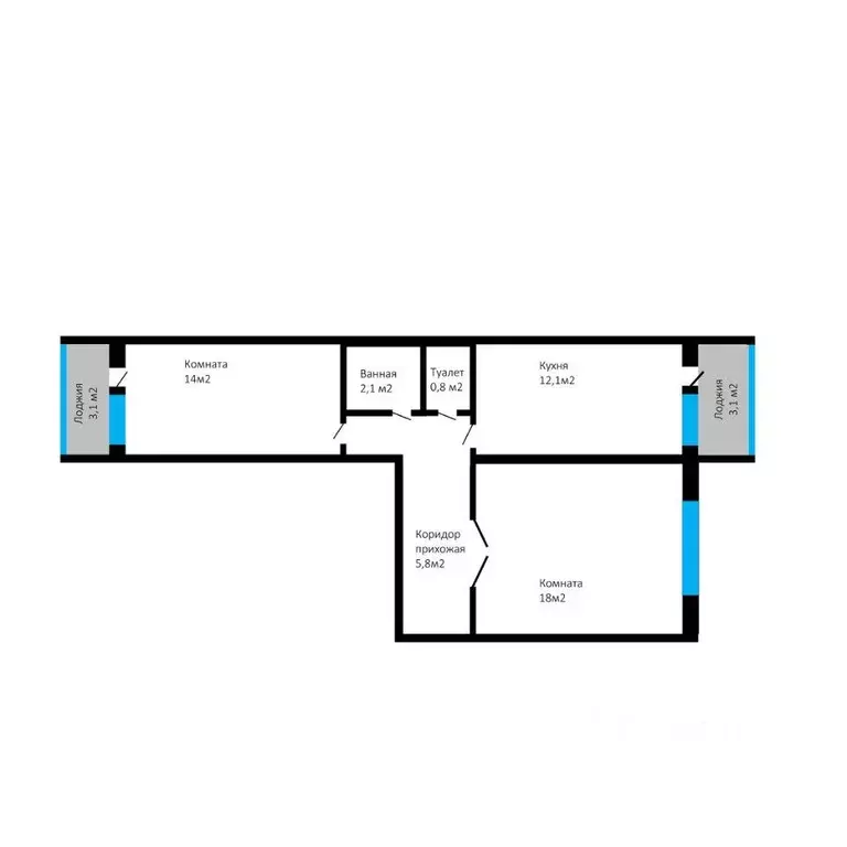 Квартира, 2 комнаты, 53 м - Фото 1