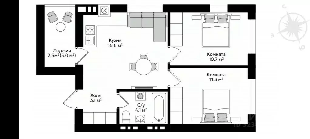 2-к кв. Калининградская область, Гурьевск бул. Рижский, 6 (48.3 м) - Фото 1