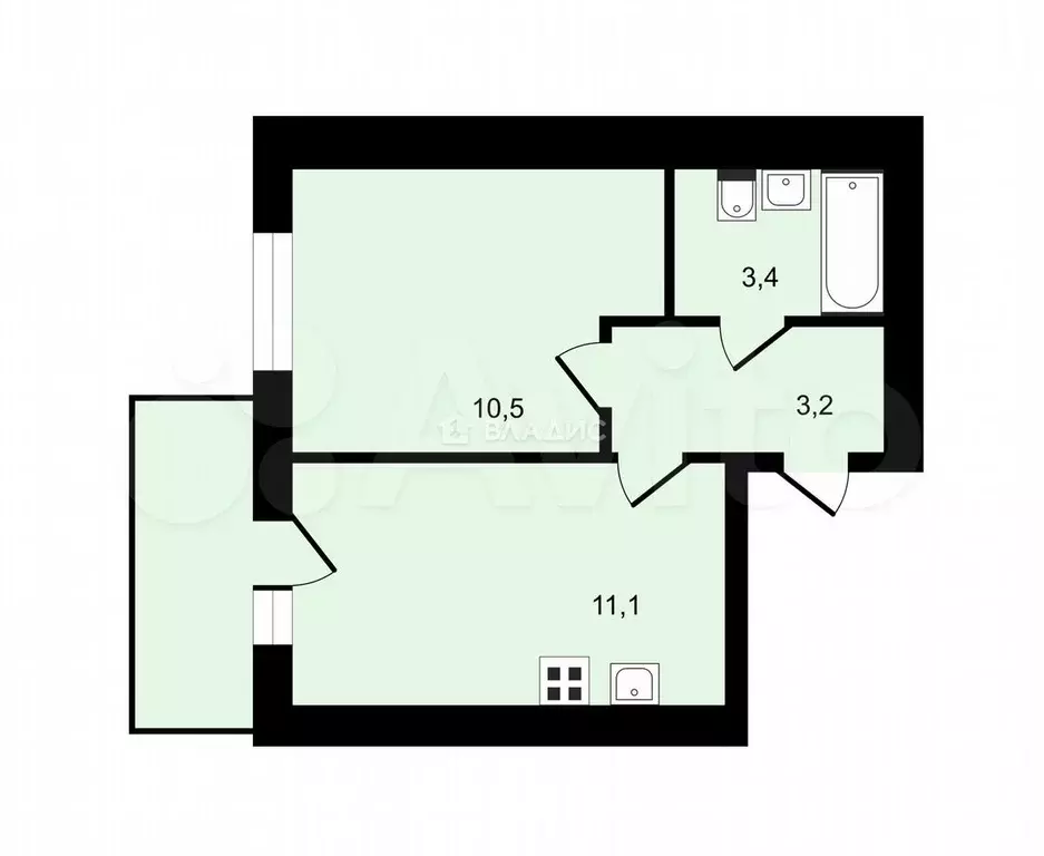 1-к. квартира, 28,1 м, 2/5 эт. - Фото 0