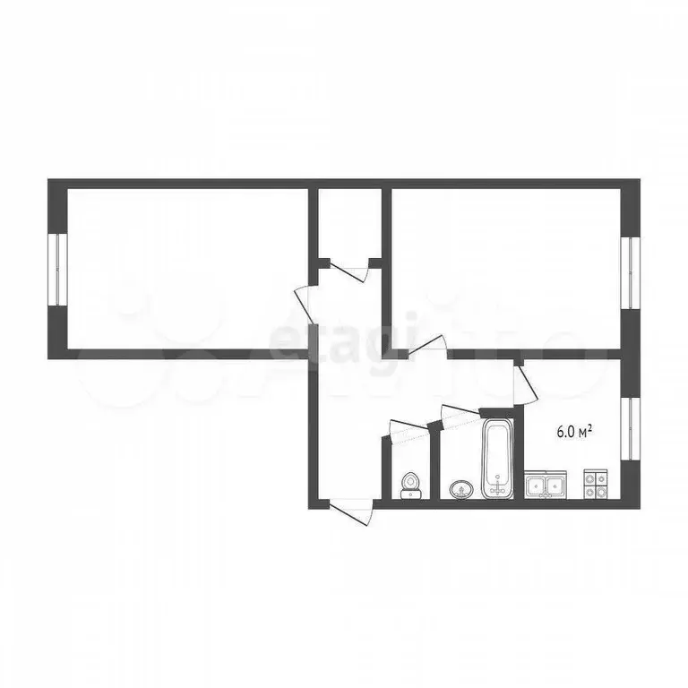2-к. квартира, 45,4 м, 4/5 эт. - Фото 1