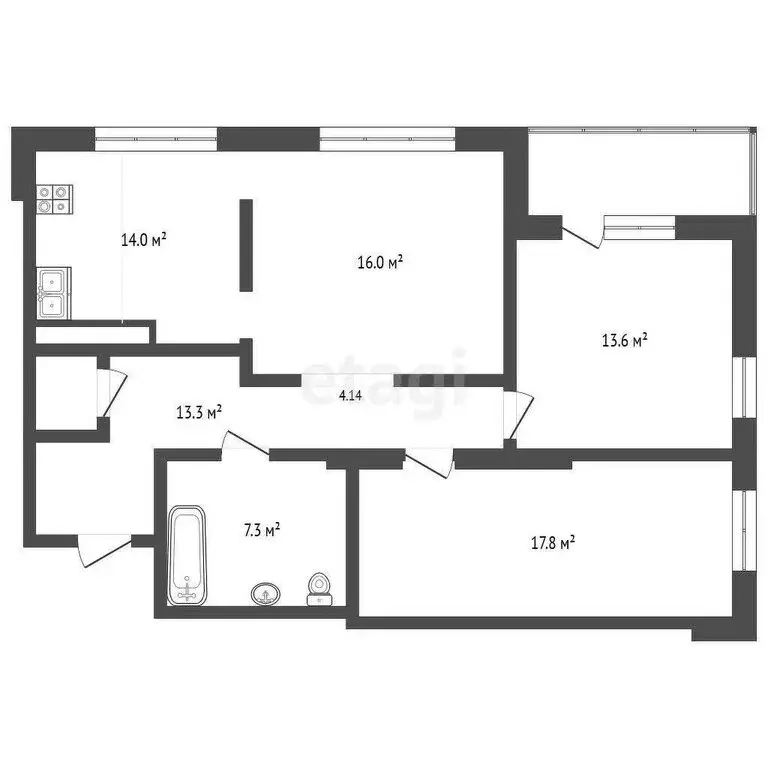 3-комнатная квартира: Тюмень, улица Мельникайте, 34к1 (80.7 м) - Фото 1