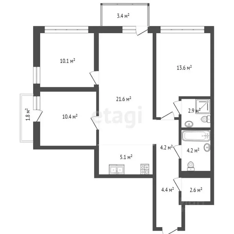 3-к кв. Тюменская область, Тюмень ул. Газовиков, 38к1 (84.4 м) - Фото 1