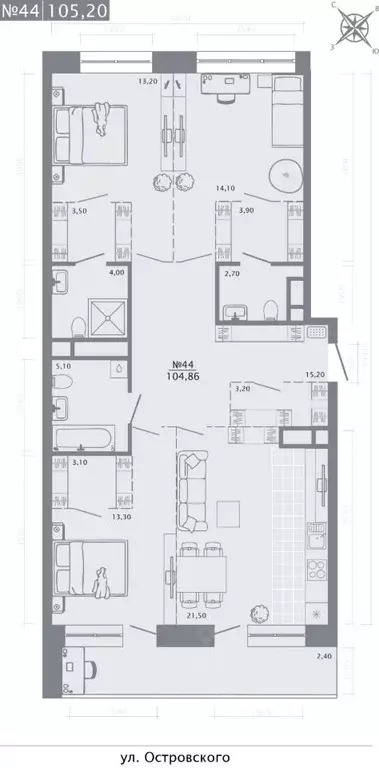 3-к кв. Татарстан, Казань ул. Островского, 105А (105.2 м) - Фото 1