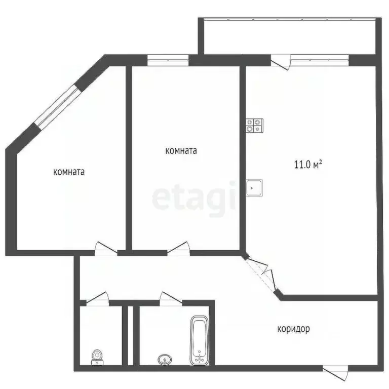 2-к кв. Тюменская область, Тюмень ул. Василия Гольцова, 3 (54.9 м) - Фото 2