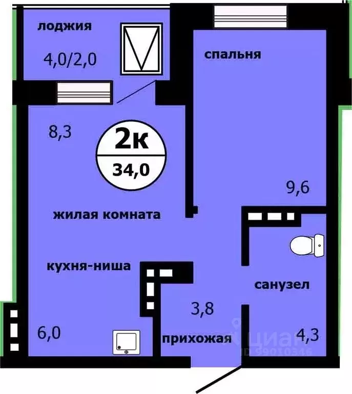 2-к кв. Красноярский край, Красноярск ул. Лесников, 55 (33.3 м) - Фото 0