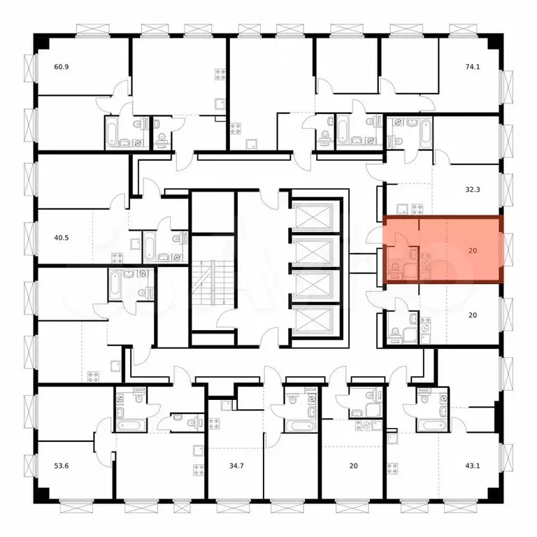 Квартира-студия, 20 м, 30/33 эт. - Фото 1