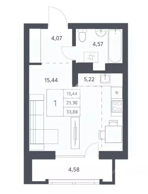Квартира-студия: Новосибирск, улица Тюленина, 3 (33.75 м) - Фото 1