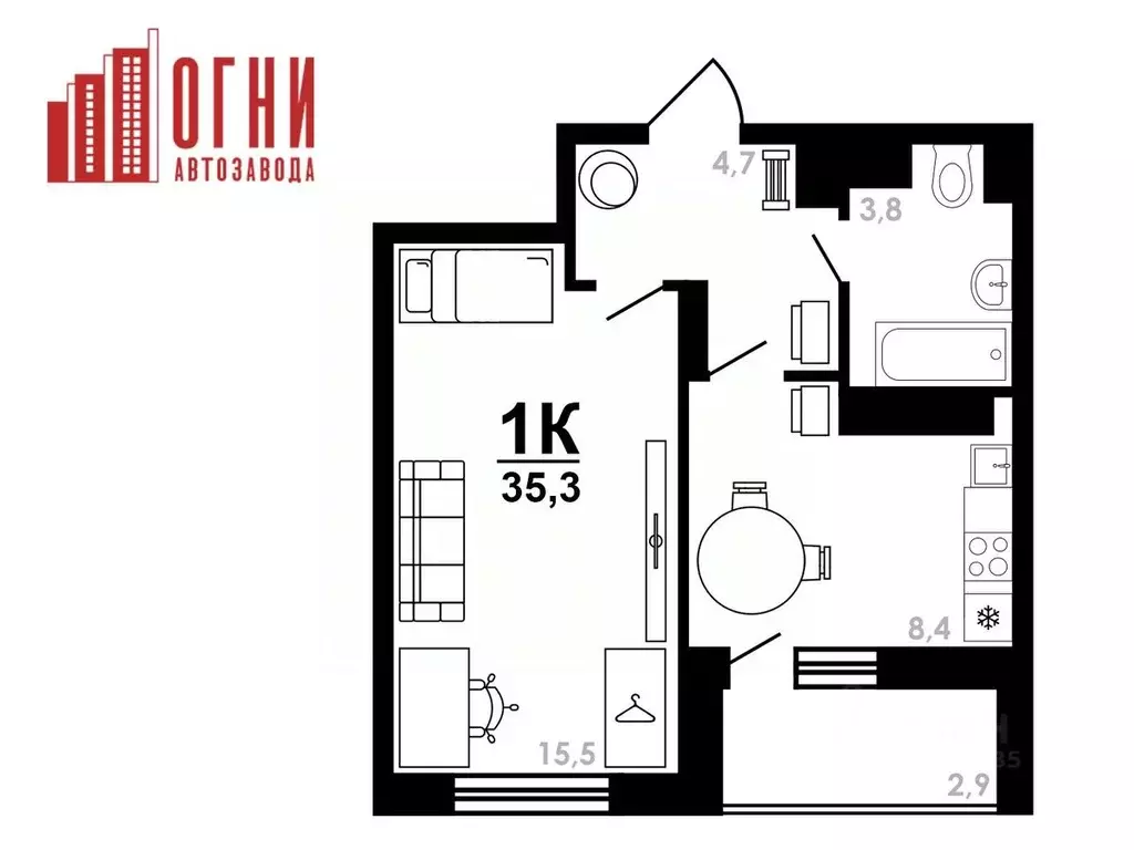 1-к кв. Нижегородская область, Нижний Новгород Коломенская ул., 8к4 ... - Фото 1