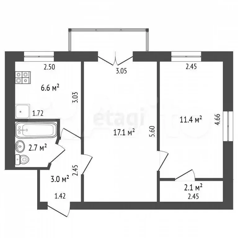 2-к. квартира, 44 м, 5/5 эт. - Фото 0
