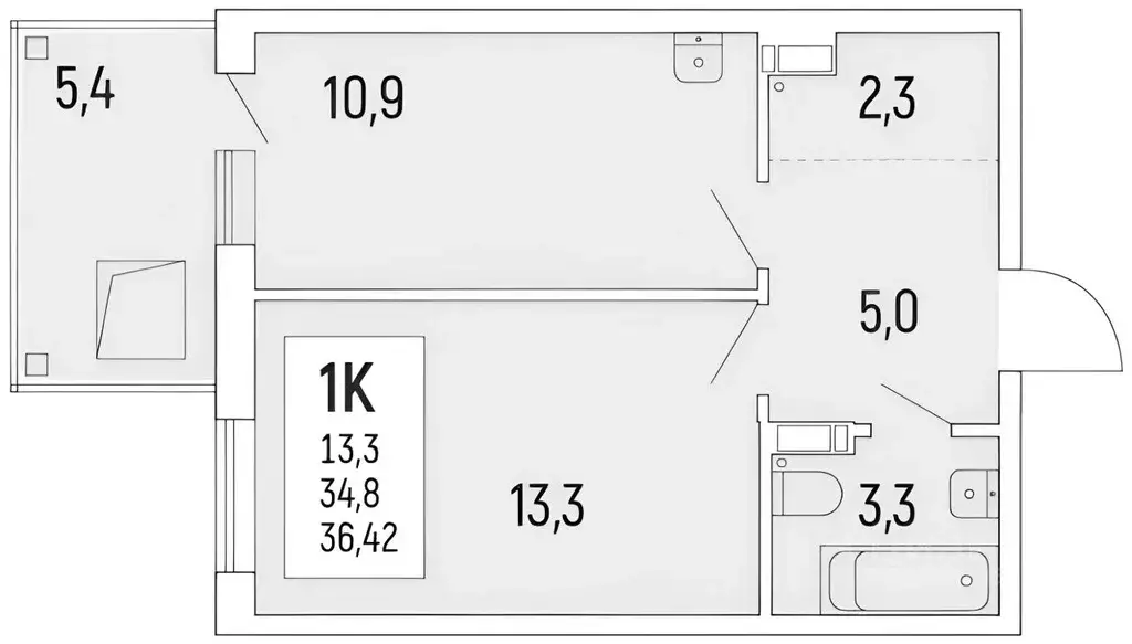 1-к кв. Новосибирская область, Новосибирск ул. Ватутина, 93/3 (37.0 м) - Фото 1