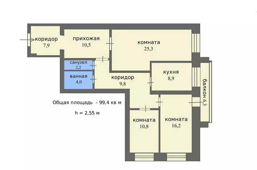 Продаётся 3-к квартира, 99.4 м - Фото 0