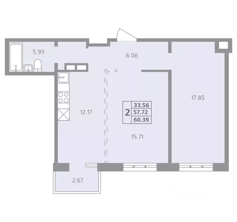 2-к кв. Иркутская область, Иркутск ул. Калинина, 42 (60.39 м) - Фото 0