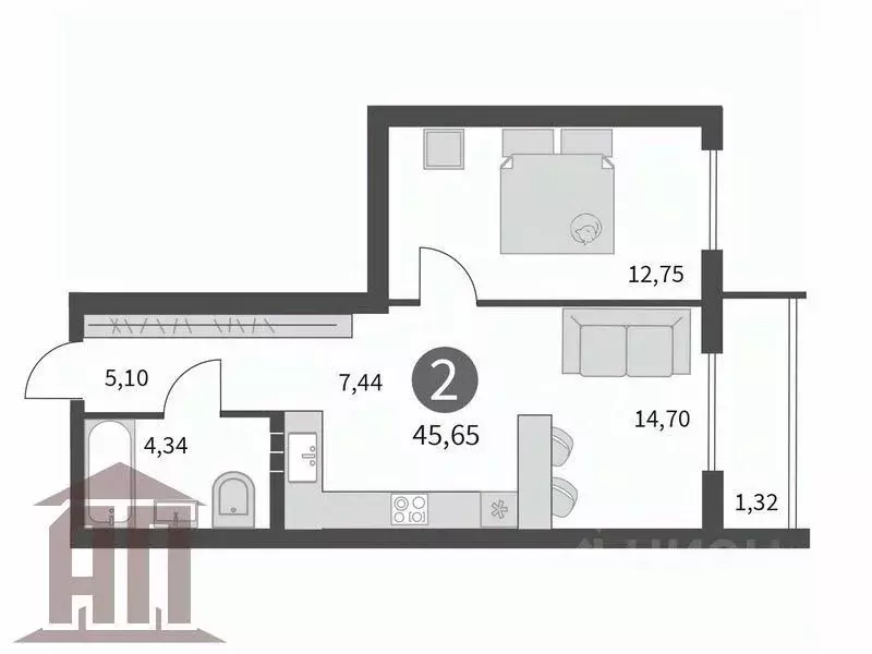 2-к кв. Тверская область, Тверь ул. Коминтерна (45.58 м) - Фото 1