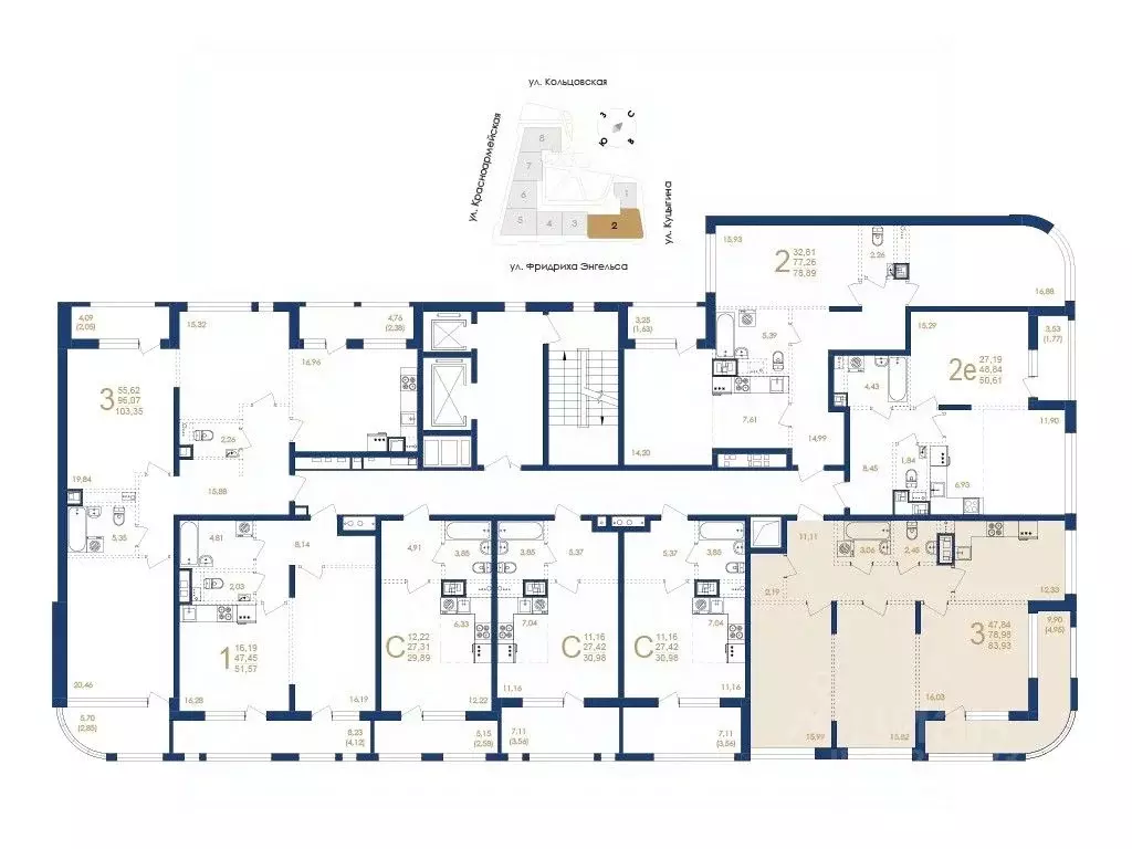 3-к кв. Воронежская область, Воронеж ул. Фридриха Энгельса, 88 (83.93 ... - Фото 1