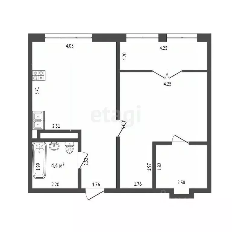 1-к кв. Тюменская область, Тюмень ул. Пожарных и Спасателей, 1к1 (48.0 ... - Фото 2