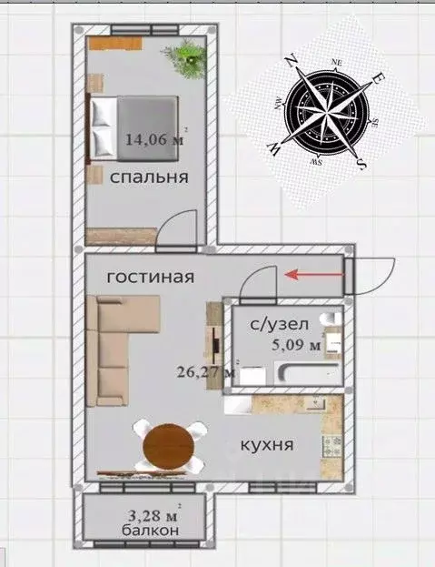 2-к кв. Нижегородская область, Нижний Новгород ул. Генкиной, 25 (45.0 ... - Фото 2