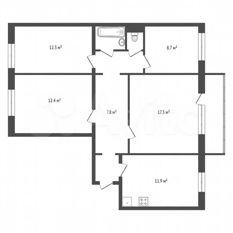 4-к. квартира, 79 м, 7/9 эт. - Фото 0